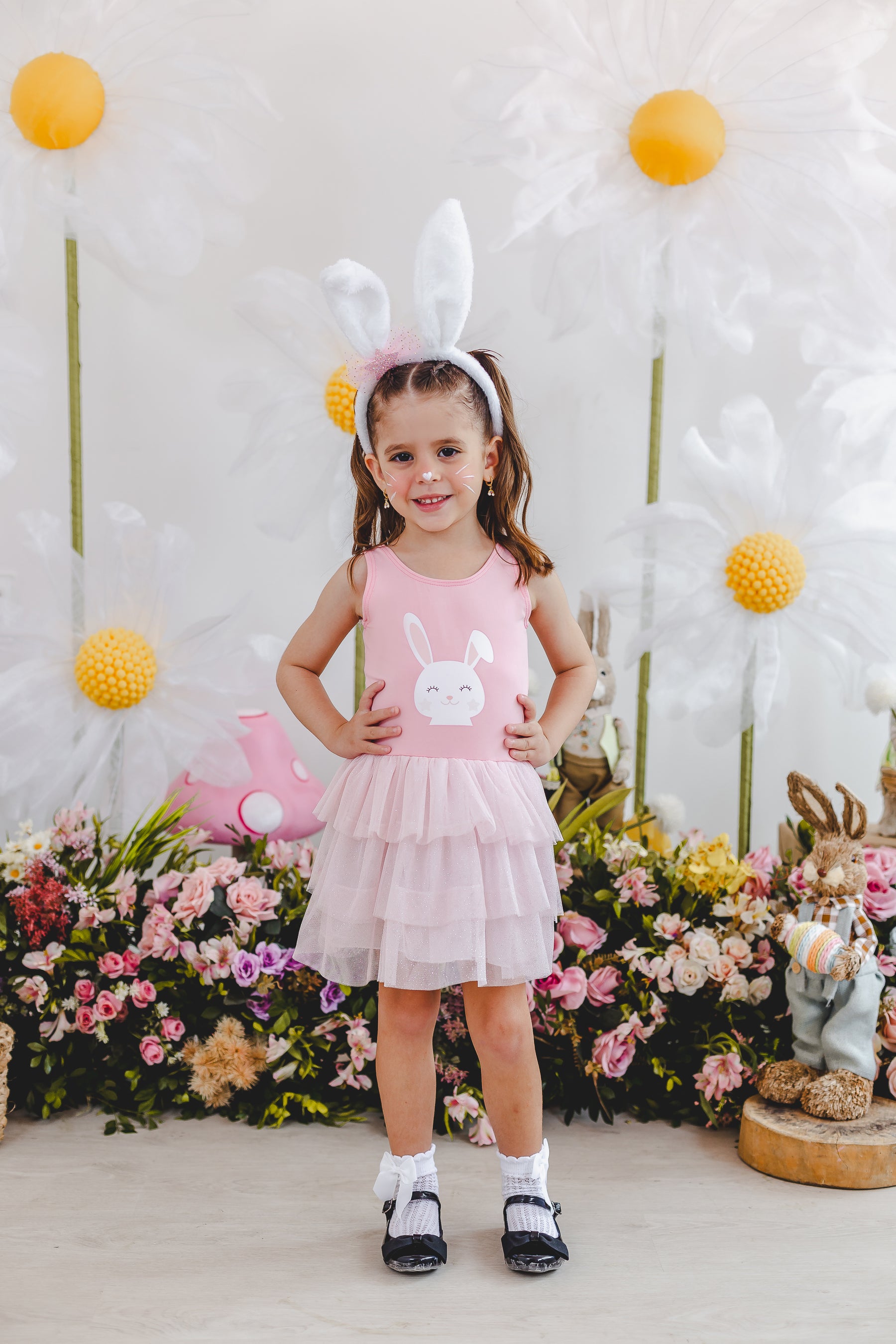 Vestido rosa Coelhinha Páscoa