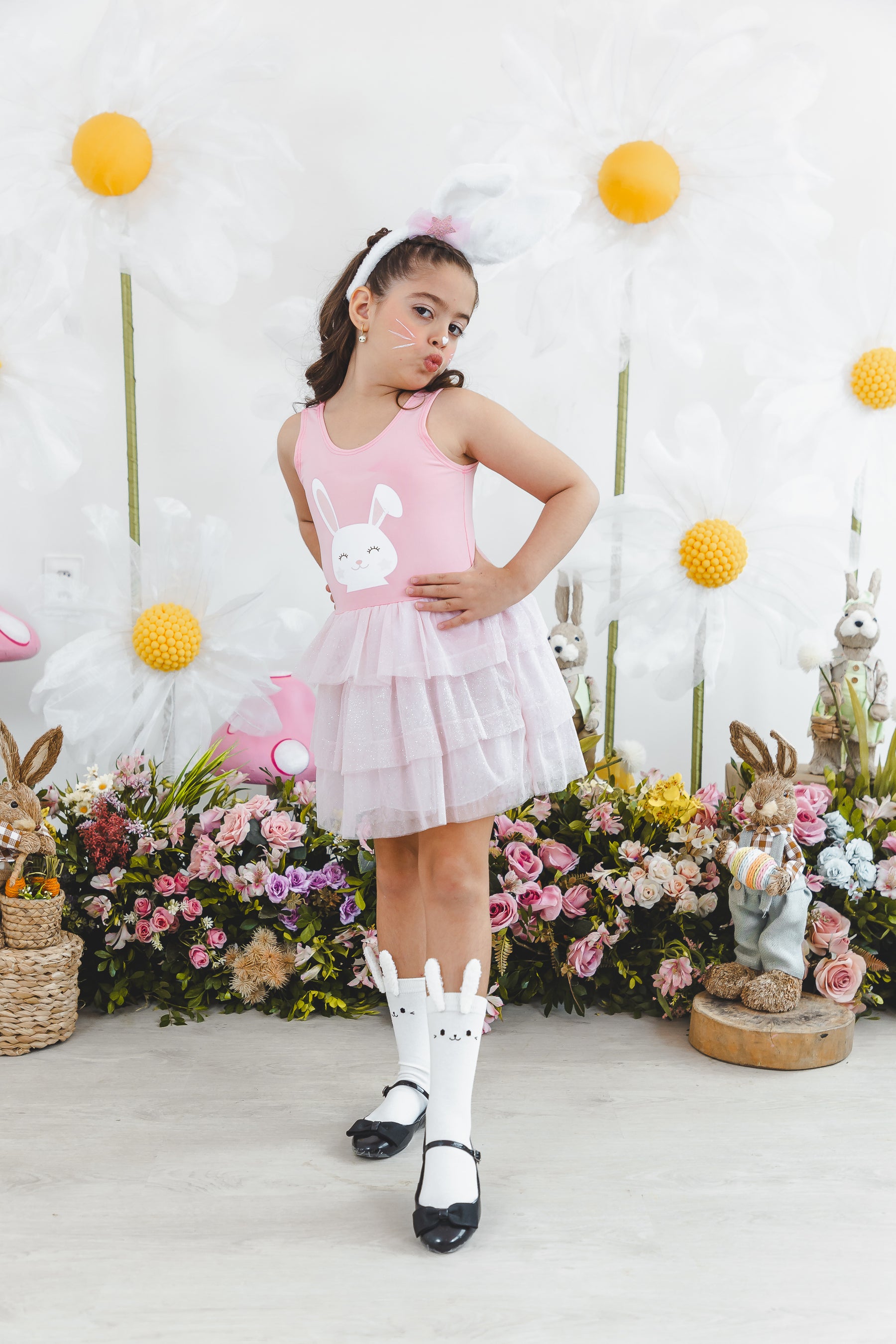 Vestido rosa Coelhinha Páscoa